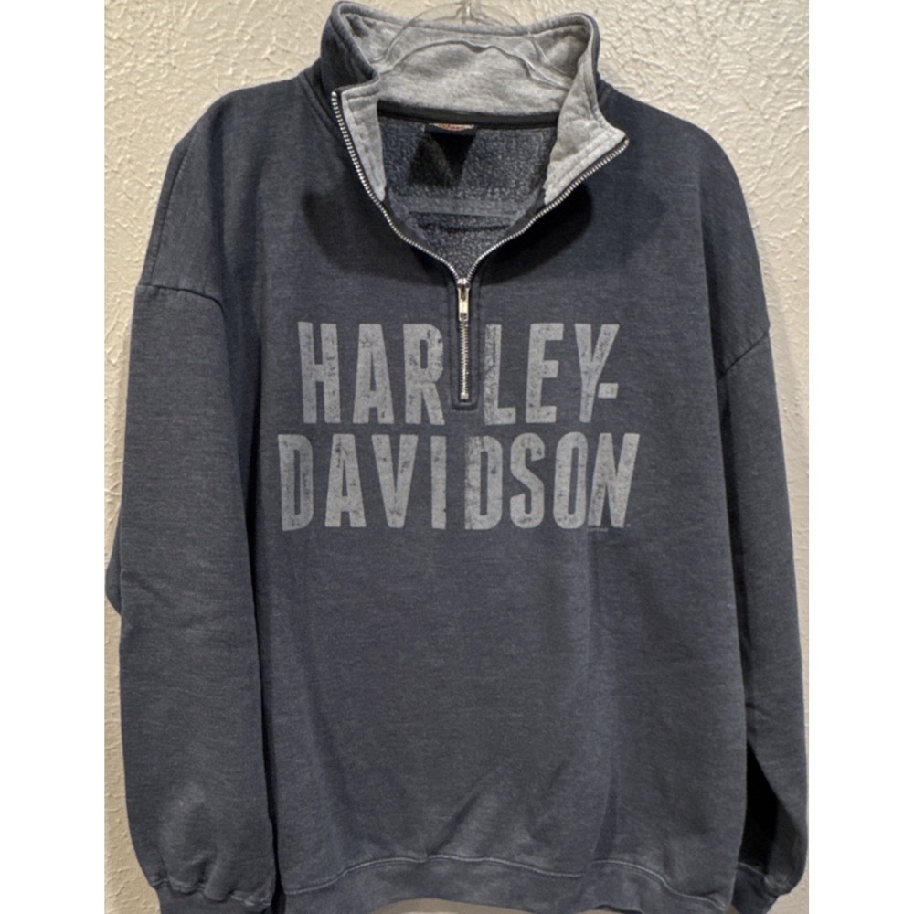 Harley-Davidson Men's XL Gray Fleece 1/4 Zip Pullover Sweatshirt Graphic Print